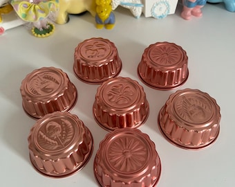 Vintage Copper Coloured Fruit and Flower Themed Molds, Set of 7