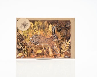 A5 Hare in the wheatfields blank greeting card.