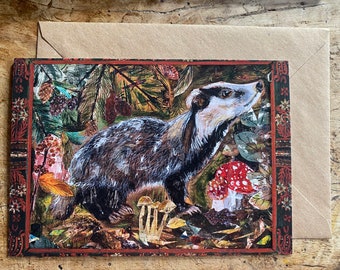 A5 Winter Badger blank greeting card.