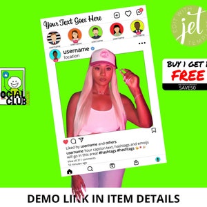 Instagram Selfie Frame, Social Media Photo Booth Prop, Editable, Printable Selfie Frame, Jet Template