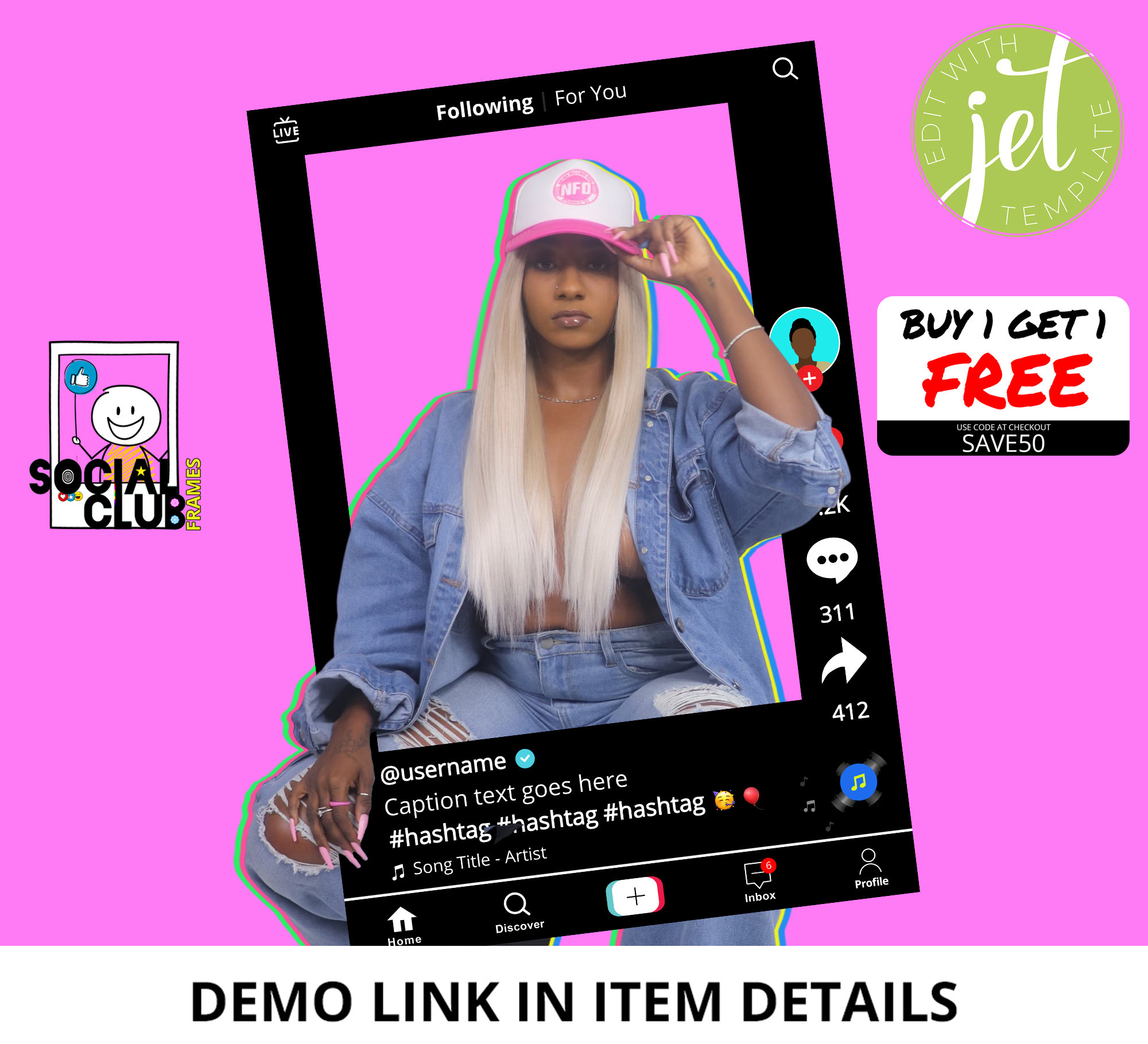 Tik Tok Selfie Frame, Social Media Photo Booth Prop, Editable, Printable Selfie Frame, Jet Template