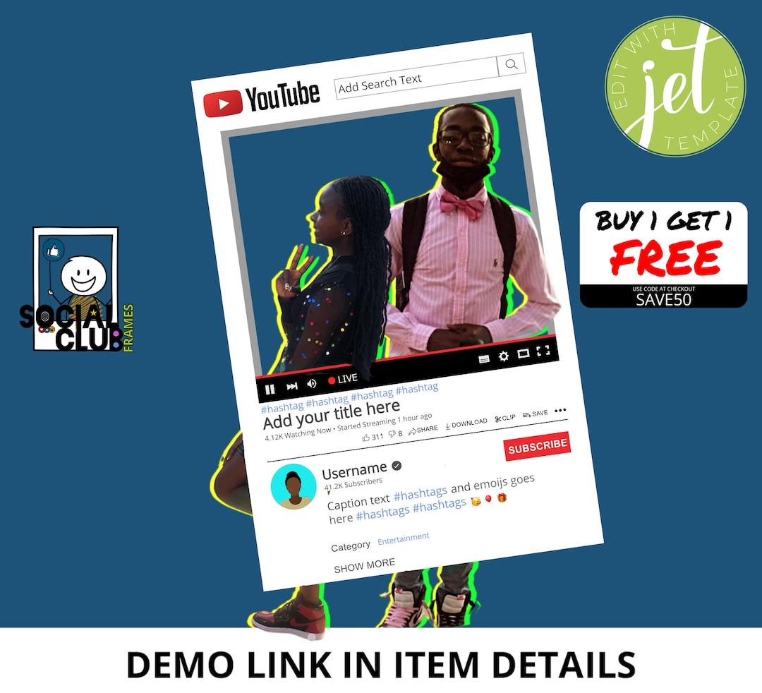 Youtube Selfie Frame, Social Media Photo Booth Prop, Editable ...