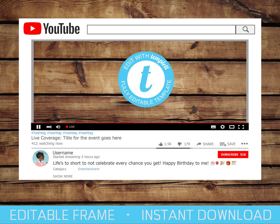 Instant Download Youtube Photo Frame Prop Etsy