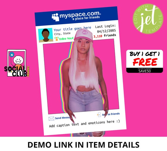 Myspace Selfie Frame: Editable Social Media Photo Booth Prop (Jet Template)
