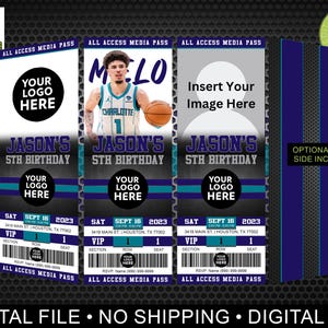 Charlotte Hornets-Thema Basketball-Einladung, digitale Einladung, Sporteinladung, Einladung zur Geburtstagsfeier