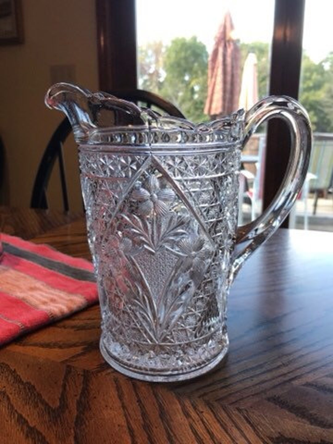 Early American Pattern Glass EAPG Pitcher Heavily Patterned Etsy