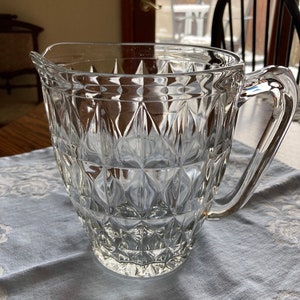 Vintage Jeanette Glass Geometric Design Clear Depression Glass Pitcher