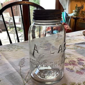 Vintage Atlas Strong Shoulder Quart Canning Jar with Vintage Ball Lid