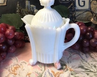 Vintage Victorian Milk Glass Covered Creamer Very Elegant Shabby Chic !