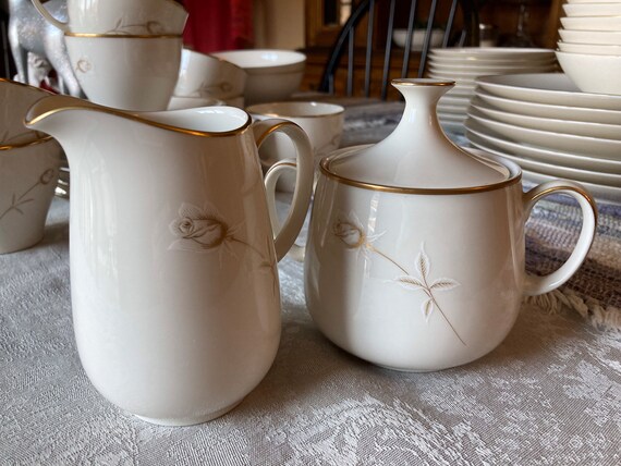 Noritake Ivory China 7546 Nora Pattern Creamer and Covered Sugar