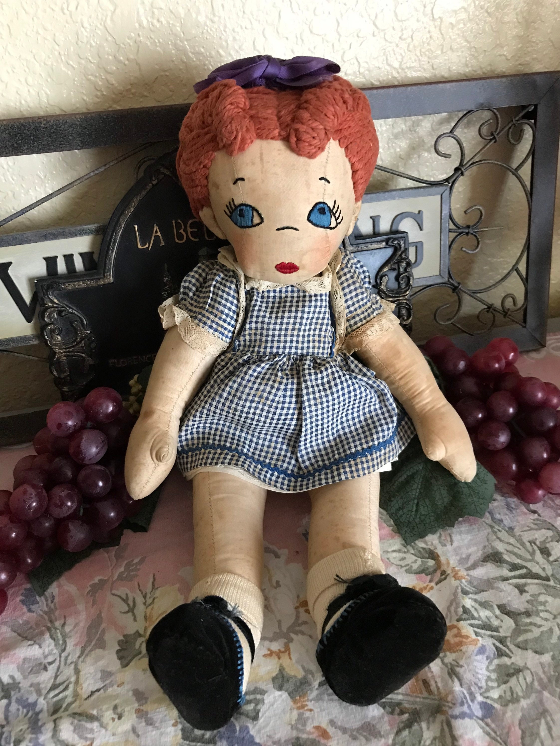 Vintage Cloth Rag doll Sad Face sewn eyes and lips with Etsy Canada
