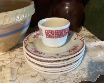 Vintage Red Restaurant Ware: 6 Small Plates & Buffalo China Bowl