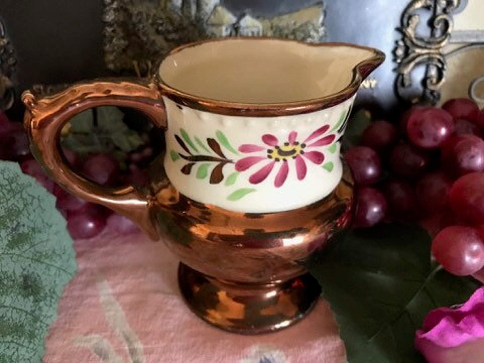Vintage Lusterware Creamer With Hand Painted Flowers Etsy UK