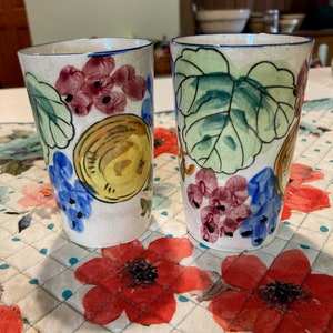 Vintage Hand Painted Old Japanese Pottery Cups Pair