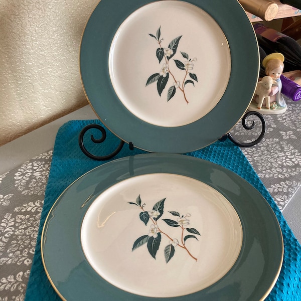 Vintage Flintridge China USA Ceylon Teal Pair of Dinner Plates