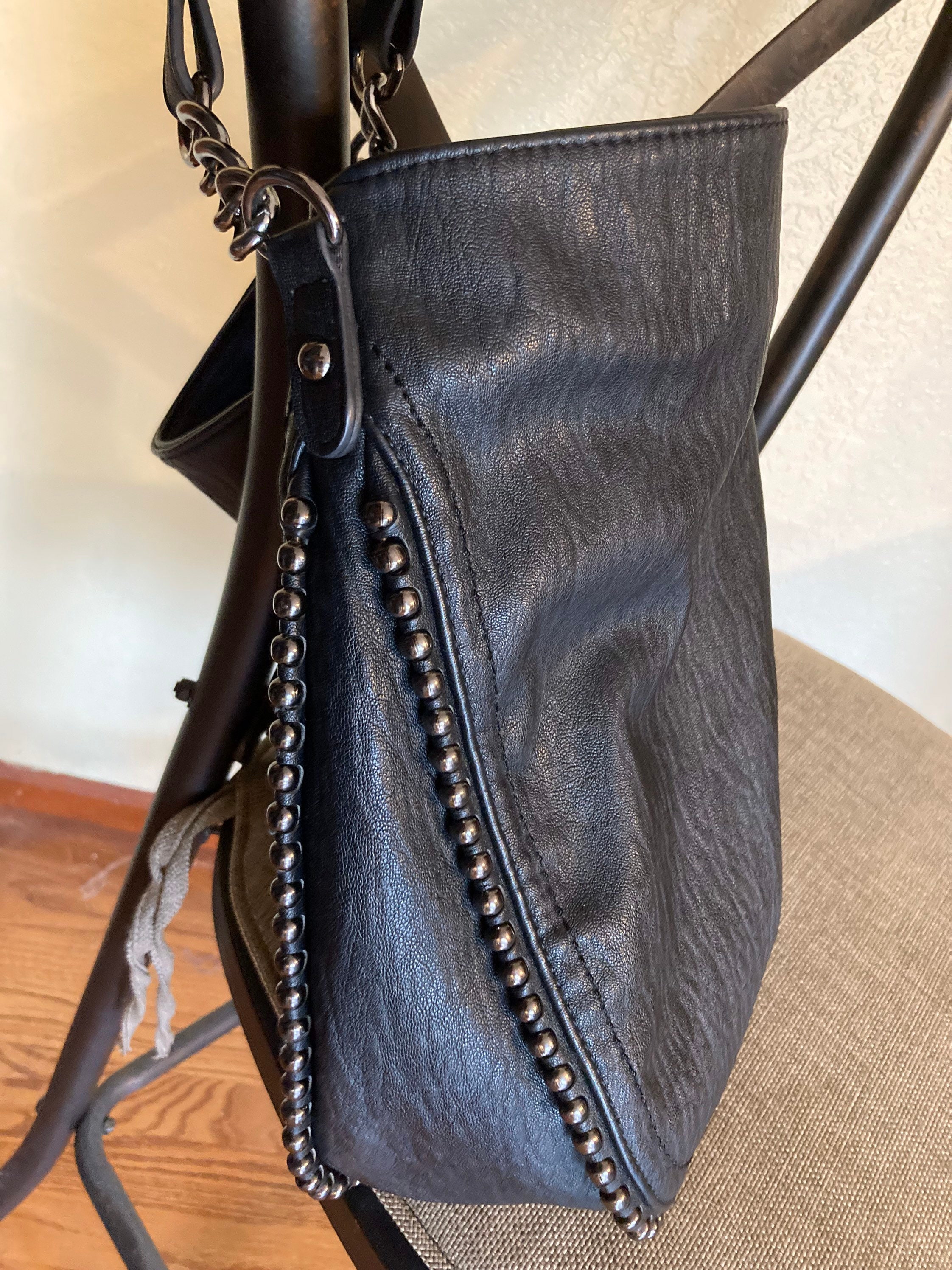 Jessica Simpson Boho Style Black Bag Soft Leather Look Beaded Beautiful!