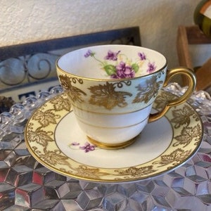 Vintage Teacup and Saucer Stanley Fine Bone China England Violets and Gold