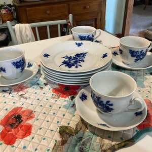 Lovely Blue and White Coffee and Cake Set Czechoslovakia Cobalt Underglaze