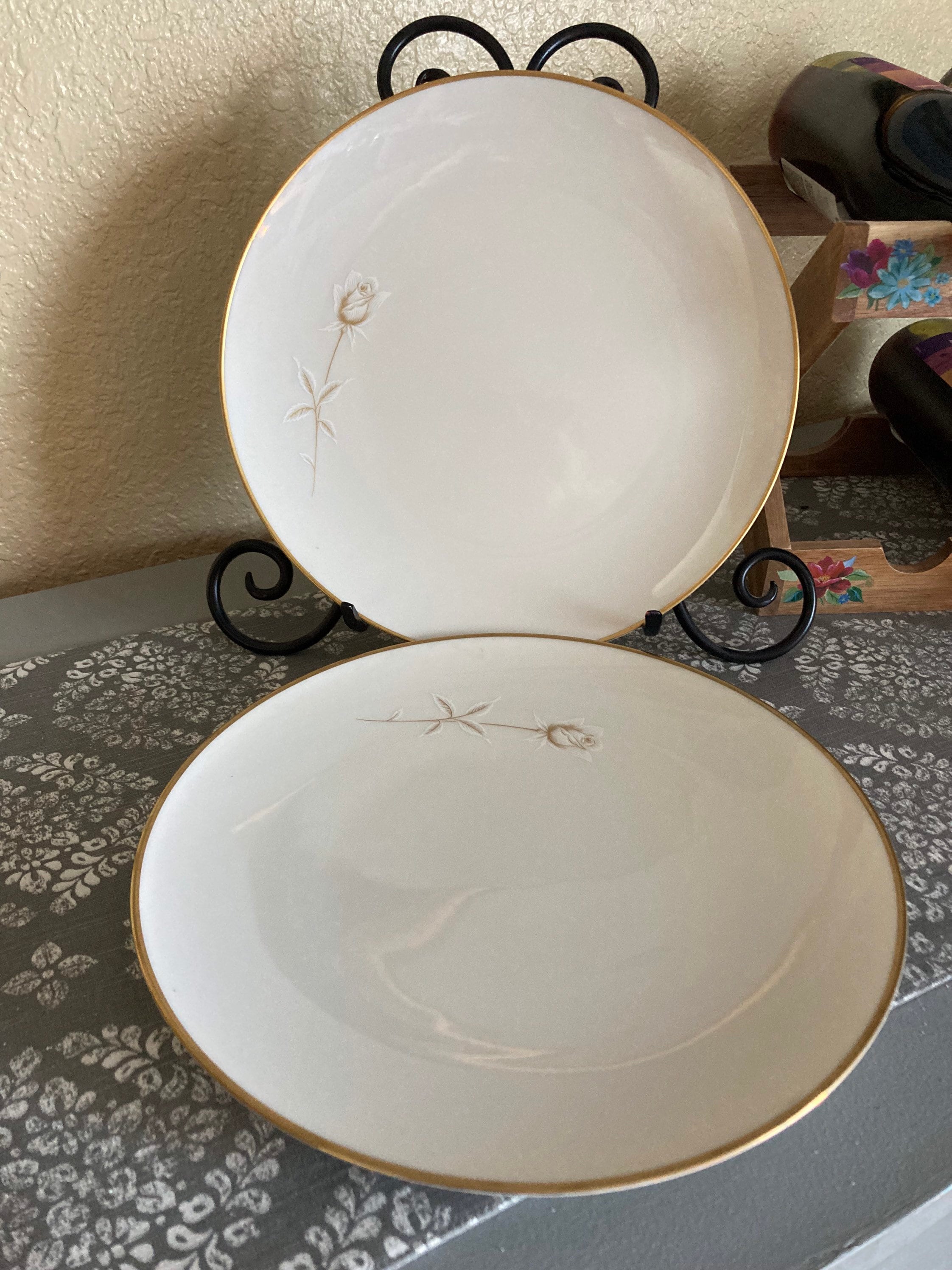 Vintage 1960s Noritake Ivory China Japan Pair of Dinner Plates