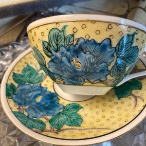 Vintage 60’s Kutani Hand Painted Porcelain Cup and Saucer Japan