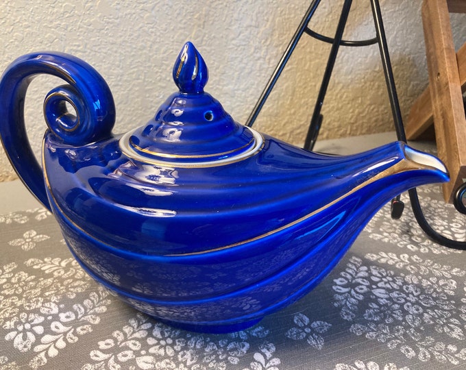 Vintage Aladdin Style Hall Teapot Royal Blue With Gold Etsy