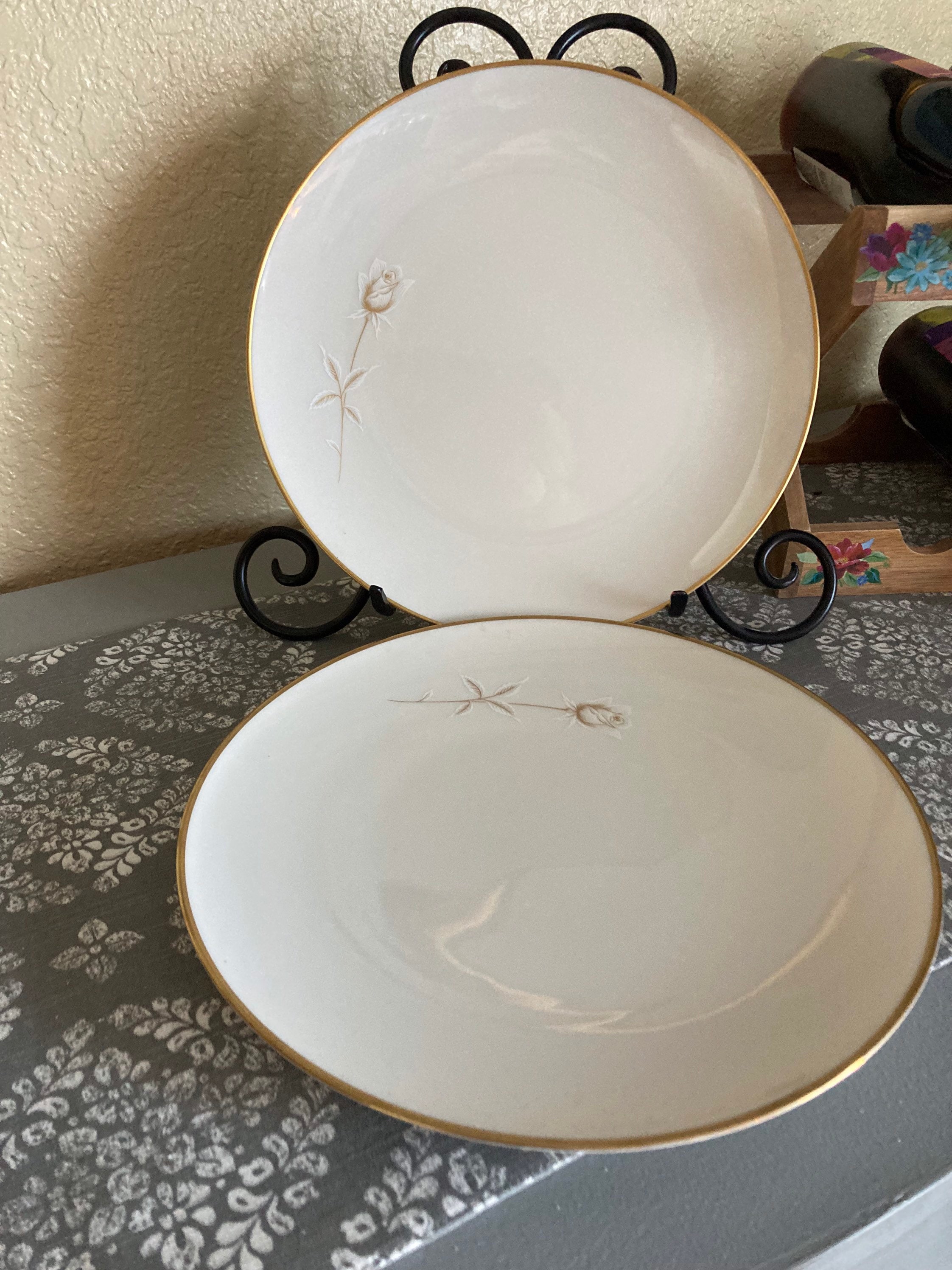 Vintage 1960s Noritake Ivory China Japan Pair of Dinner Plates
