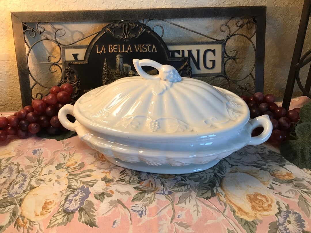 Vintage White Red Cliff Ironstone Covered Casserole USA Etsy