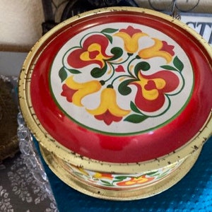 Vintage Round Metal Cookie or Candy Tin Bright Colors Made in Brazil