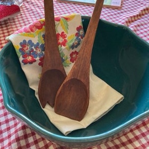 Vintage Carved Long Wood Salad Spoon and Fork Servers Great Gift !