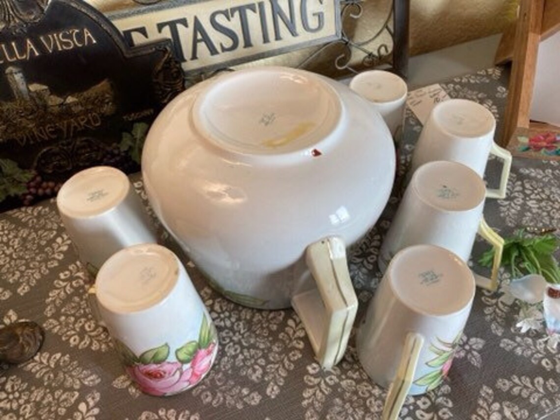 Antique Hand Painted Lemonade Set and 6 Cups Nippon Large Pink Etsy