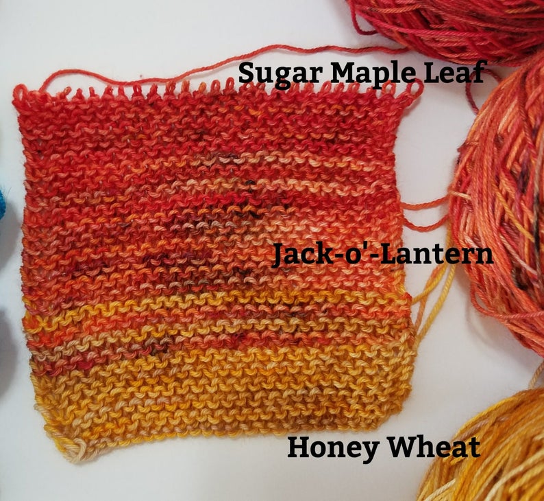 Fall Yarn Kit on half size skeins! Brilliant deep speckled red pumpkin orange honey wheat and milk chocolate Ships free!