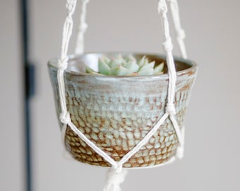 Ceramic Planter - Macrame Hanging Planter - Succulent Planter - Ceramic Hanging Planter - Plant Hanger - Air Plant Holder - Macrame