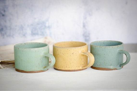 Simply Modern Pottery Collection: 8-oz Tea/Coffee Cups in Sage Green (Set  of 2)