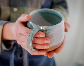 18 oz Mug - Large Ceramic Mug - Handmade Mug - Ceramic Mug - Coffee Mug - Tea Mug - Rustic Mug - Farmhouse Mug - White and Green Mug