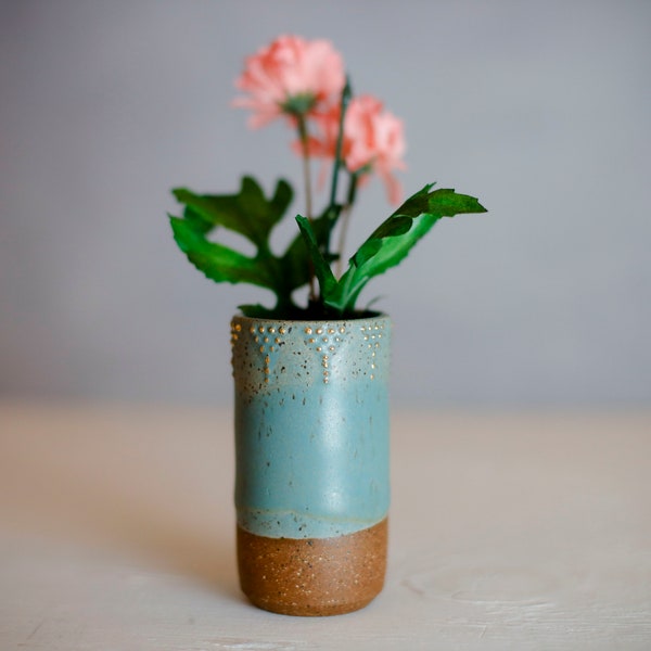 Miniature Ceramic Vase | Cutting Vase | Tiny Vase | Budding Vase | Bud Vase | Miniature Pottery | Gold Detail Vase