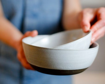 Set of TWO Nesting Bowls | Ceramic Bowls | Minimalist Bowls | White Bowls | Serving Dishes | Everyday Bowls