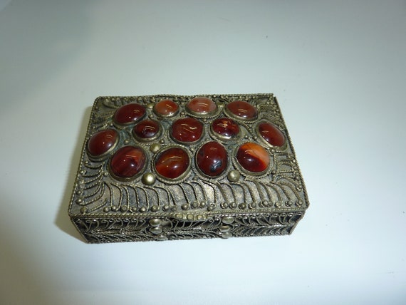 Vintage Ethnic Silver Tone with Carnelian Pill or… - image 6