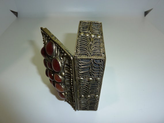 Vintage Ethnic Silver Tone with Carnelian Pill or… - image 4