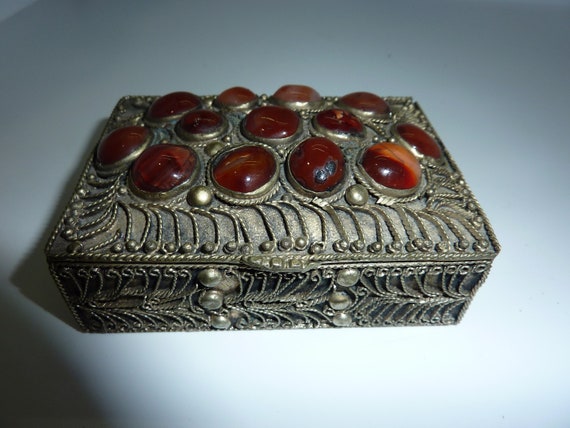 Vintage Ethnic Silver Tone with Carnelian Pill or… - image 8