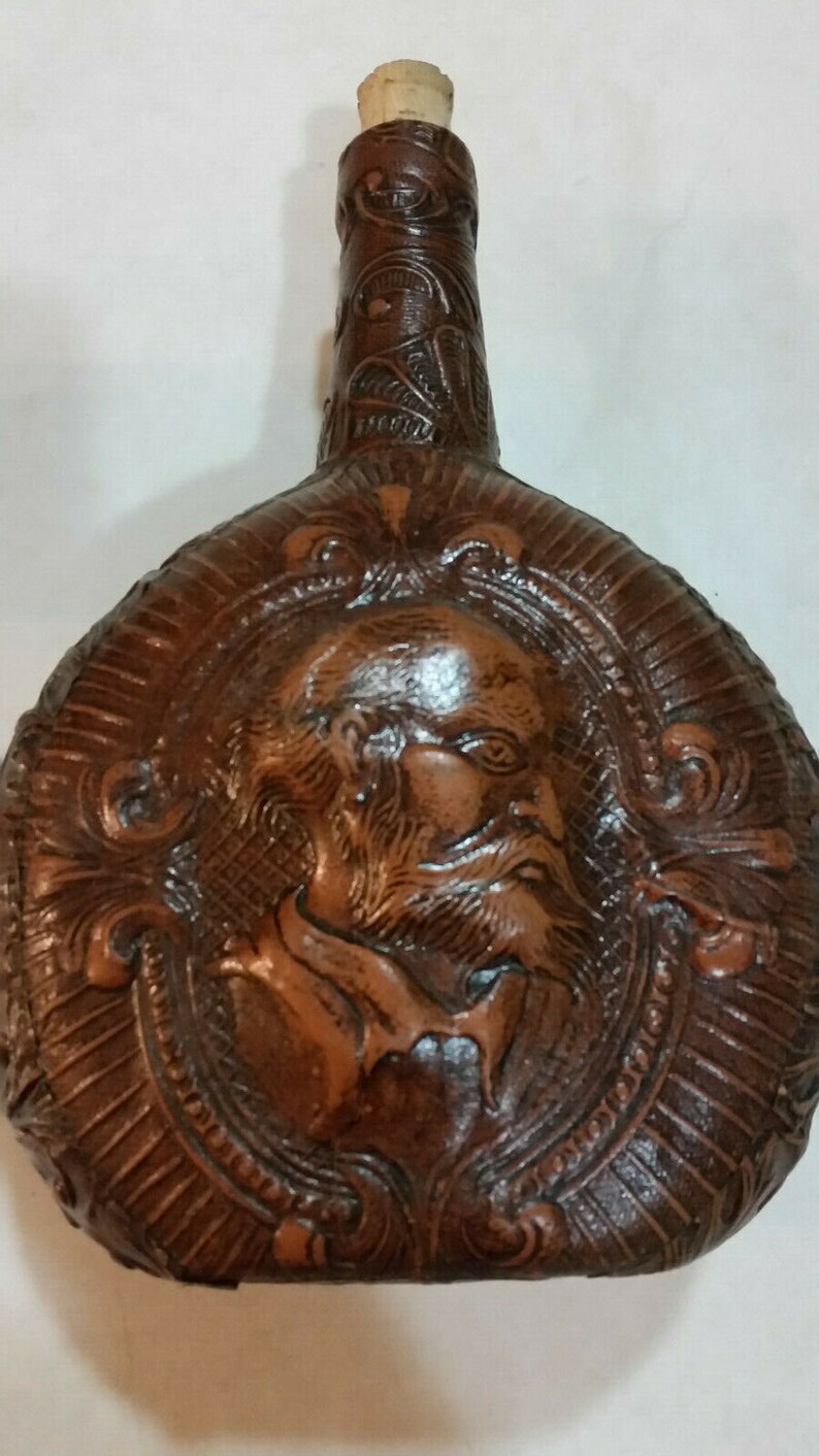Vintage Leather Wrapped Spanish Decanter Home Decor Bottle 9.5'' X 6''X