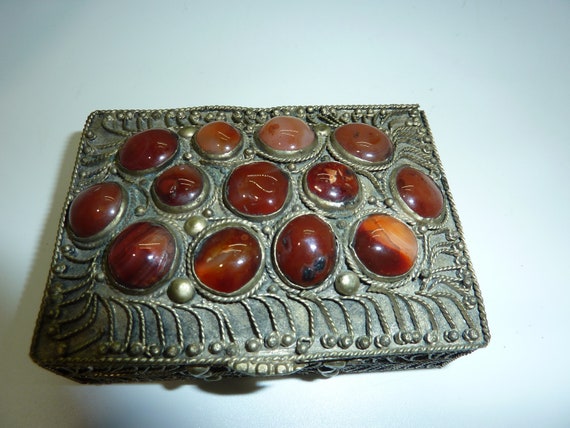 Vintage Ethnic Silver Tone with Carnelian Pill or… - image 7