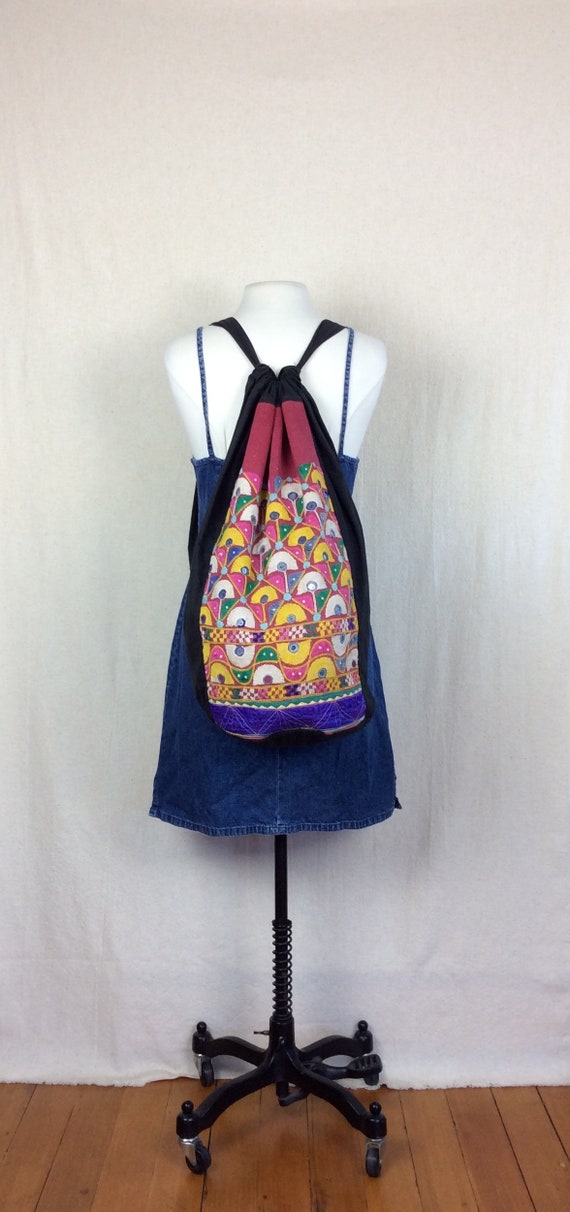 Vintage Mirror Work Travel Bag // 70s handmade canvas… Gem