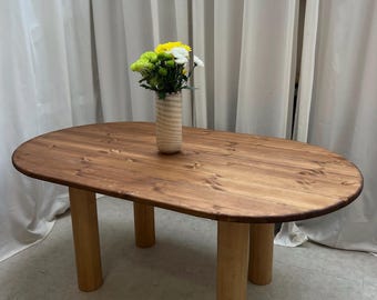 Oval dining table. Solid wood circular table. Kitchen table. Tapered wooden legs. Large 160cm, natural, light, handmade, chunky legs