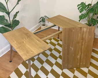 Extending extendable square dining table, rectangular, wooden legs, solid wood, handmade, 90cm to 150cm.