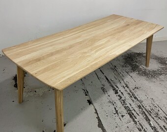 solid oak wood dining table. 220cm x 95cm extra long strong kitchen table. handmade oak curved edges