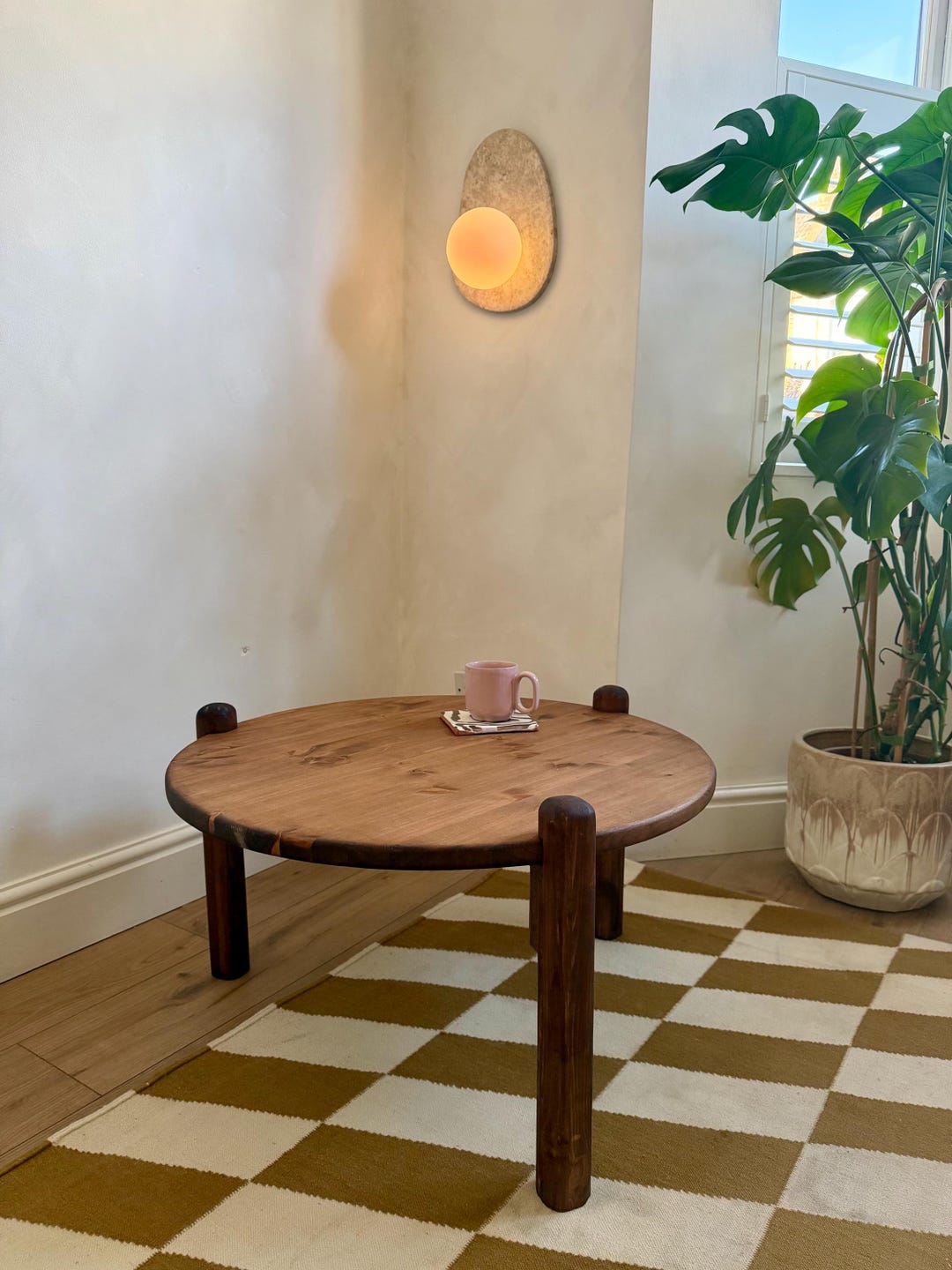 Handmade Solid Wood Coffee Table Round Minimalist Wooden Low Table ...