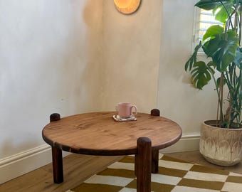 Handmade Solid Wood Coffee Table Round Minimalist Wooden Low Table Scandinavian Modern Living Room Furniture Natural Wood