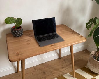 Bespoke handmade wooden table / desk. 120 x 55, tapered wood legs. Natural, light, medium, dark hipster urban style any size. Curved corners