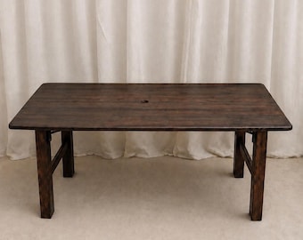 Fold Down trestle Solid Wood Dining Table, Space Saving Folding Table, Handmade Wooden Table, collapsible Desk, Small Space Furniture, event