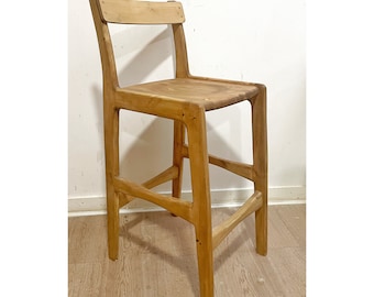 Handmade solid wood bar stool, tall chair, counter top chair, breakfast table chair, high stool, high top kitchen chairs, natural wood